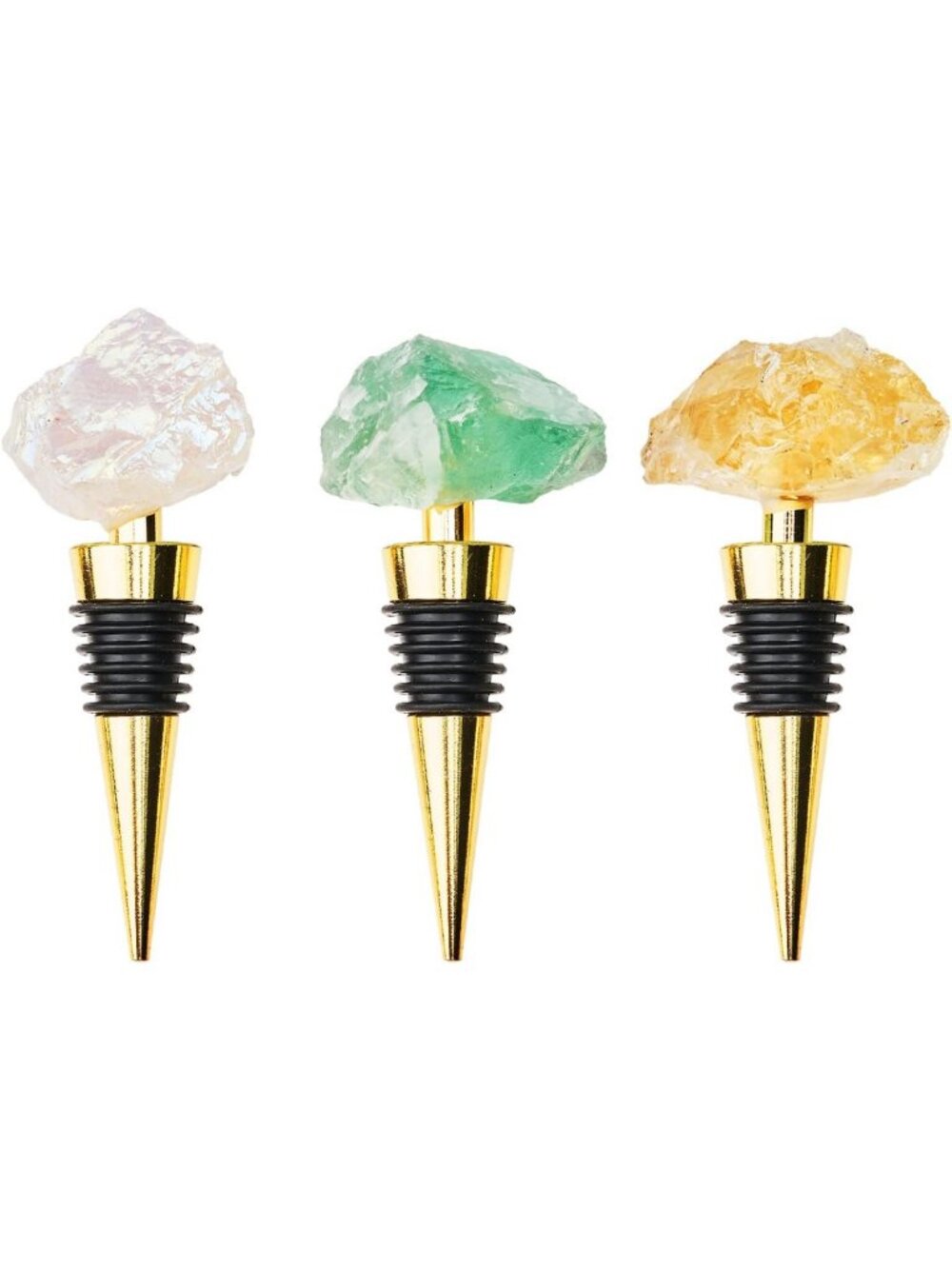 Elegant Gemstone Wine Stoppers Set of 3 - Decorative Bottle Stoppers for Gifts